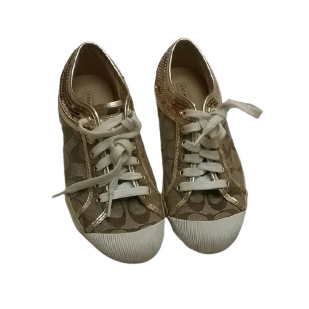 {Coach} Zorra Gold Sequined Monogram Sneakers